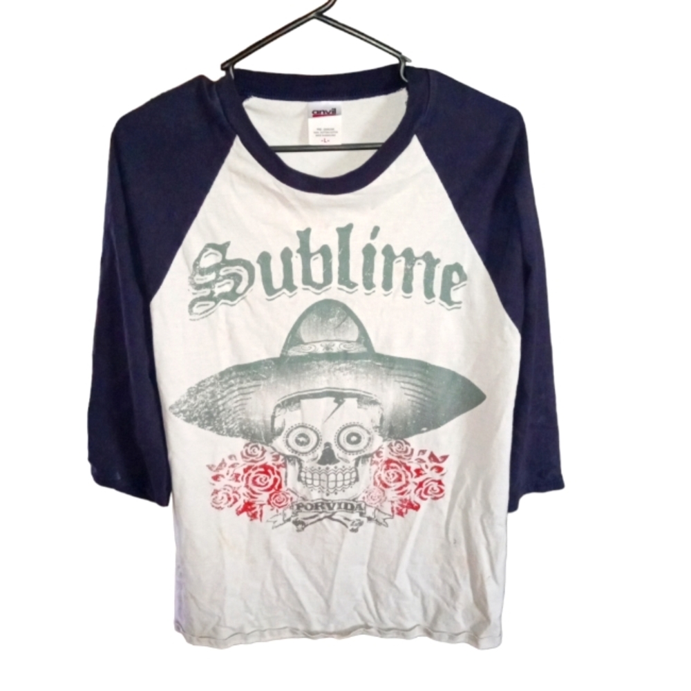 Sublime semi long sleeve shirt comfy blue and white with logo large from anvil